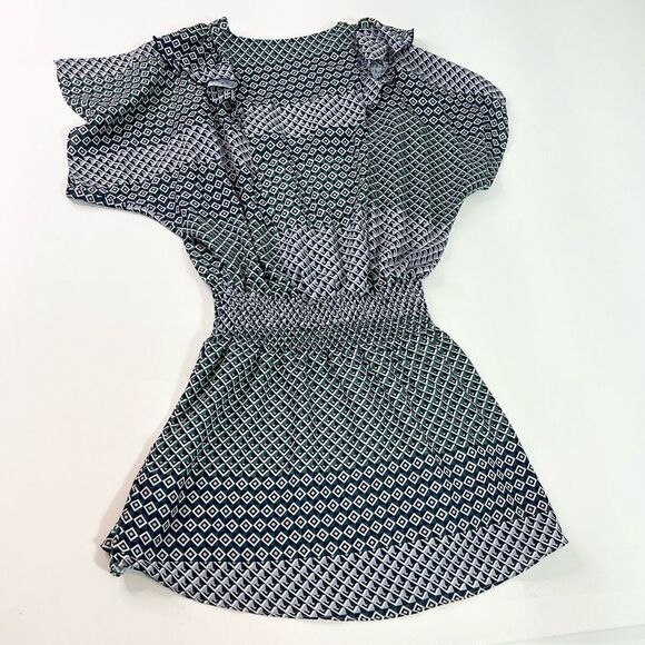 Parker Luisa Mini Dress Womens Medium Multicolor Geometric Print Flutter Sleeve - Picture 10 of 12